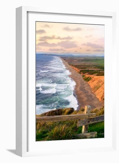 Sunset along Pt Reyes Seashore, San Francisco with oceans breaking along the California coast-David Chang-Framed Photographic Print