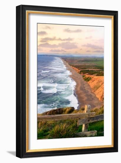 Sunset along Pt Reyes Seashore, San Francisco with oceans breaking along the California coast-David Chang-Framed Photographic Print