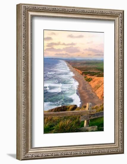 Sunset along Pt Reyes Seashore, San Francisco with oceans breaking along the California coast-David Chang-Framed Photographic Print