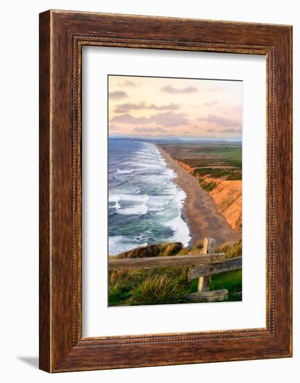 Sunset along Pt Reyes Seashore, San Francisco with oceans breaking along the California coast-David Chang-Framed Photographic Print