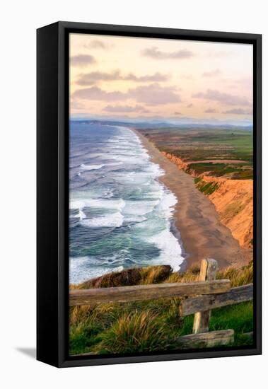 Sunset along Pt Reyes Seashore, San Francisco with oceans breaking along the California coast-David Chang-Framed Premier Image Canvas