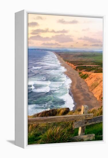 Sunset along Pt Reyes Seashore, San Francisco with oceans breaking along the California coast-David Chang-Framed Premier Image Canvas