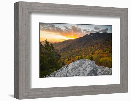 Sunset and autumn color at Grandfather Mountain, located on the Blue Ridge Parkway, North Carolina,-Jon Reaves-Framed Photographic Print