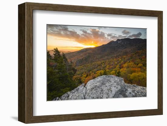 Sunset and autumn color at Grandfather Mountain, located on the Blue Ridge Parkway, North Carolina,-Jon Reaves-Framed Photographic Print