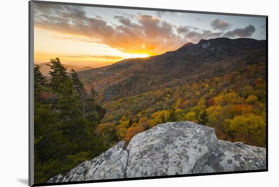 Sunset and autumn color at Grandfather Mountain, located on the Blue Ridge Parkway, North Carolina,-Jon Reaves-Mounted Photographic Print