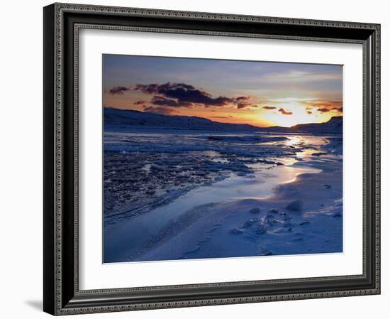 Sunset and Ice Crystals in the Water, Holtavorduheidi, Iceland-Ragnar Th Sigurdsson-Framed Photographic Print