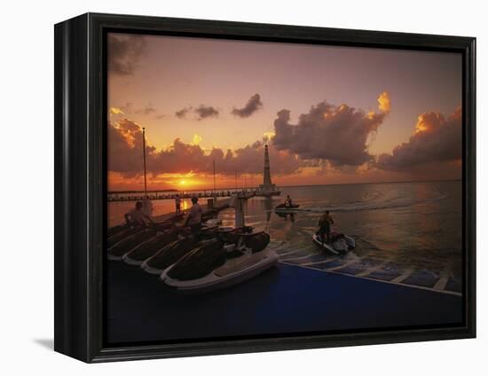 Sunset and Jet Skis, Cancun, Mexico-Walter Bibikow-Framed Premier Image Canvas