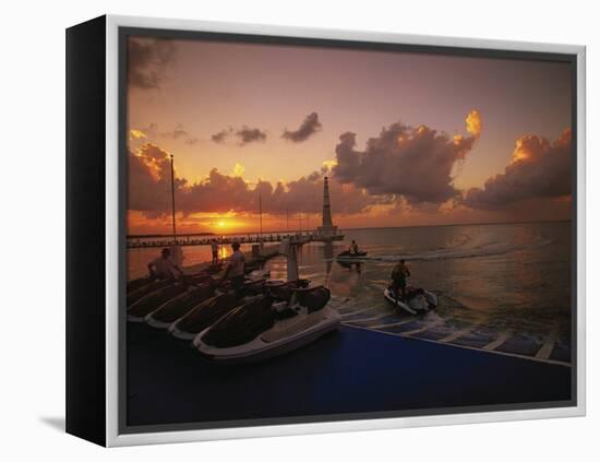 Sunset and Jet Skis, Cancun, Mexico-Walter Bibikow-Framed Premier Image Canvas