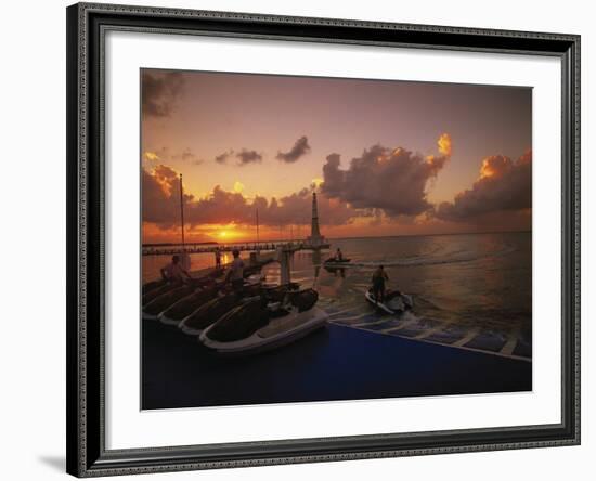 Sunset and Jet Skis, Cancun, Mexico-Walter Bibikow-Framed Photographic Print