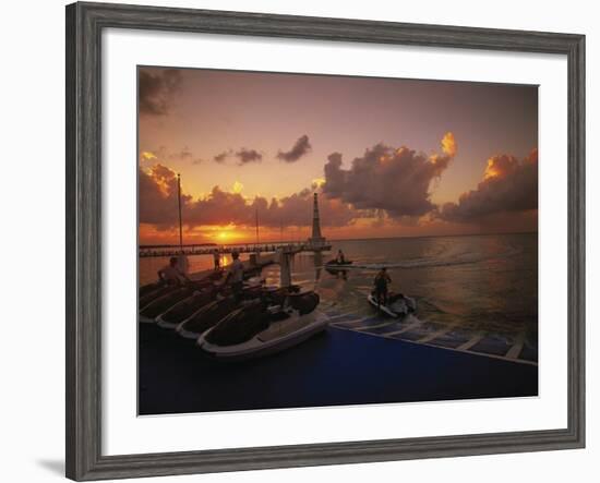 Sunset and Jet Skis, Cancun, Mexico-Walter Bibikow-Framed Photographic Print