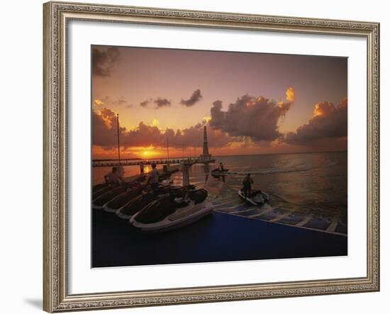 Sunset and Jet Skis, Cancun, Mexico-Walter Bibikow-Framed Photographic Print