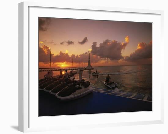 Sunset and Jet Skis, Cancun, Mexico-Walter Bibikow-Framed Photographic Print