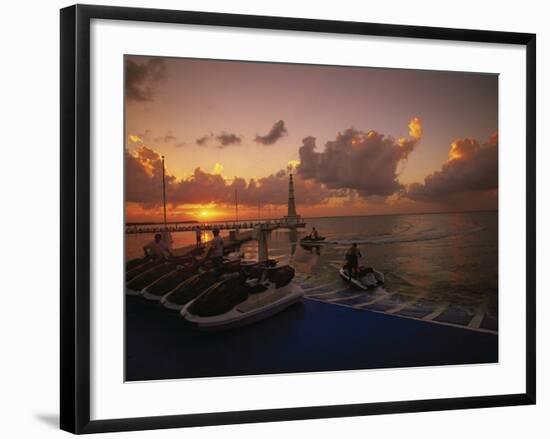 Sunset and Jet Skis, Cancun, Mexico-Walter Bibikow-Framed Photographic Print