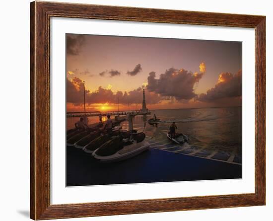 Sunset and Jet Skis, Cancun, Mexico-Walter Bibikow-Framed Photographic Print