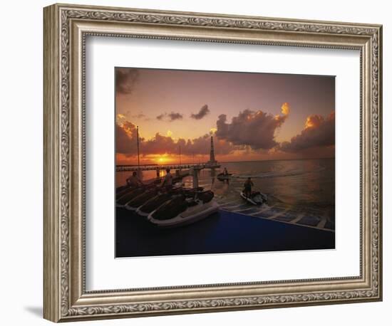 Sunset and Jet Skis, Cancun, Mexico-Walter Bibikow-Framed Photographic Print