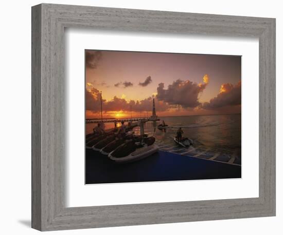 Sunset and Jet Skis, Cancun, Mexico-Walter Bibikow-Framed Photographic Print