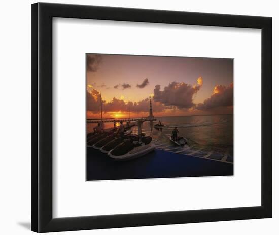 Sunset and Jet Skis, Cancun, Mexico-Walter Bibikow-Framed Photographic Print