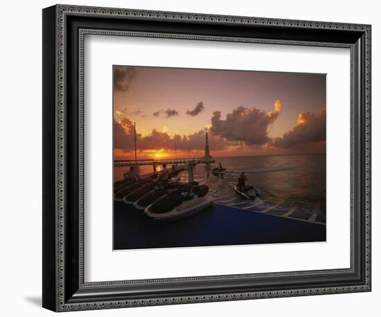 Sunset and Jet Skis, Cancun, Mexico-Walter Bibikow-Framed Photographic Print