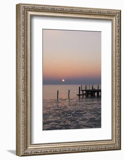 Sunset and Jetty in Podersdorf Am See, Frozen Lake Neusiedl, Burgenland, Austria, Europe-Gerhard Wild-Framed Photographic Print