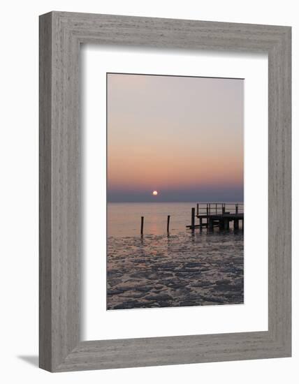 Sunset and Jetty in Podersdorf Am See, Frozen Lake Neusiedl, Burgenland, Austria, Europe-Gerhard Wild-Framed Photographic Print