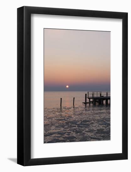 Sunset and Jetty in Podersdorf Am See, Frozen Lake Neusiedl, Burgenland, Austria, Europe-Gerhard Wild-Framed Photographic Print