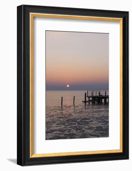 Sunset and Jetty in Podersdorf Am See, Frozen Lake Neusiedl, Burgenland, Austria, Europe-Gerhard Wild-Framed Photographic Print