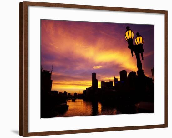 Sunset and Lamp, Rialto Towers and Yarra River, Melbourne, Victoria, Australia-David Wall-Framed Photographic Print