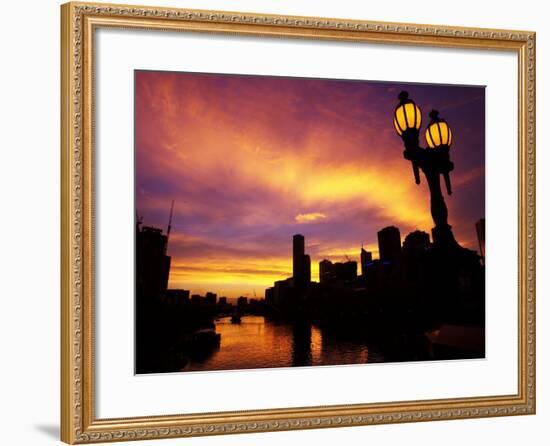 Sunset and Lamp, Rialto Towers and Yarra River, Melbourne, Victoria, Australia-David Wall-Framed Photographic Print