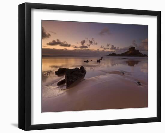 Sunset and Low Evening Light on the Rocks, Castelejo Beach, Near Vila Da Bispo, Algarve, Portugal-Neale Clarke-Framed Photographic Print