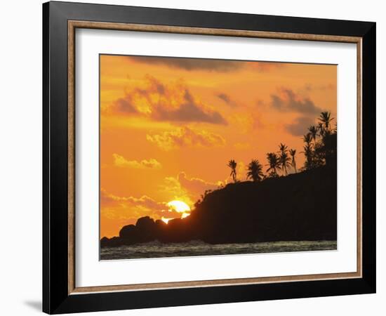 Sunset and Palm Trees on the Western Point of the South Coast Surf Beach at Mirissa, Near Matara, S-Robert Francis-Framed Photographic Print