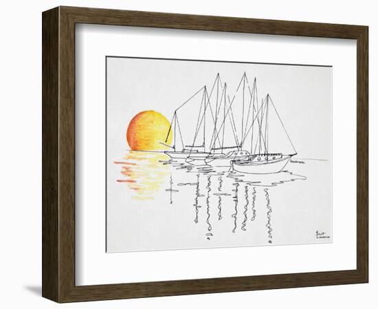 Sunset and sailboat reflection over the bay, Concarneau, Brittany-Richard Lawrence-Framed Photographic Print