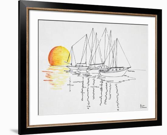 Sunset and sailboat reflection over the bay, Concarneau, Brittany-Richard Lawrence-Framed Photographic Print