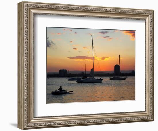 Sunset and Yachts, The Broadwater, Gold Coast, Queensland, Australia-David Wall-Framed Photographic Print