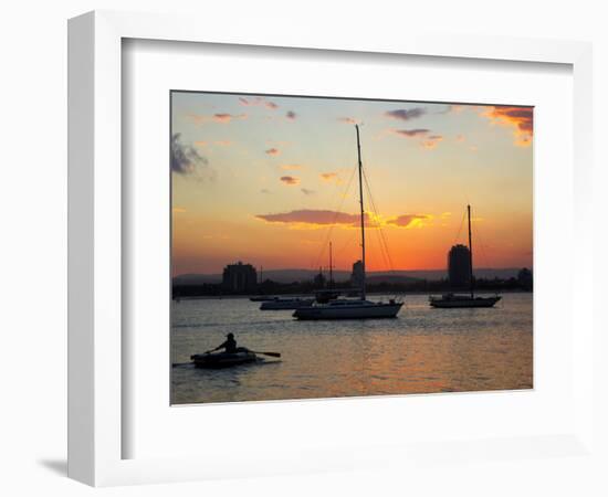 Sunset and Yachts, The Broadwater, Gold Coast, Queensland, Australia-David Wall-Framed Photographic Print