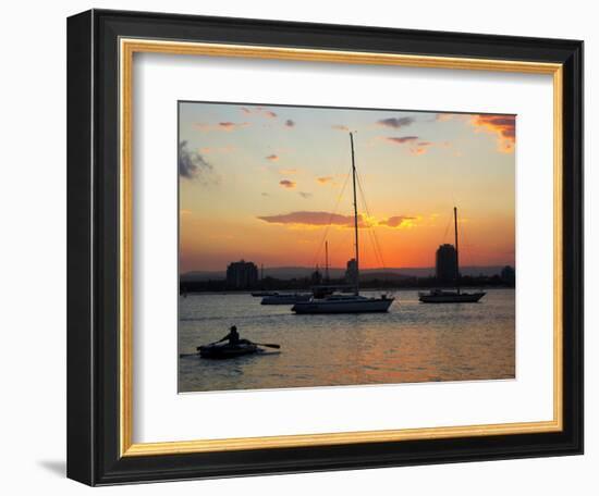 Sunset and Yachts, The Broadwater, Gold Coast, Queensland, Australia-David Wall-Framed Photographic Print