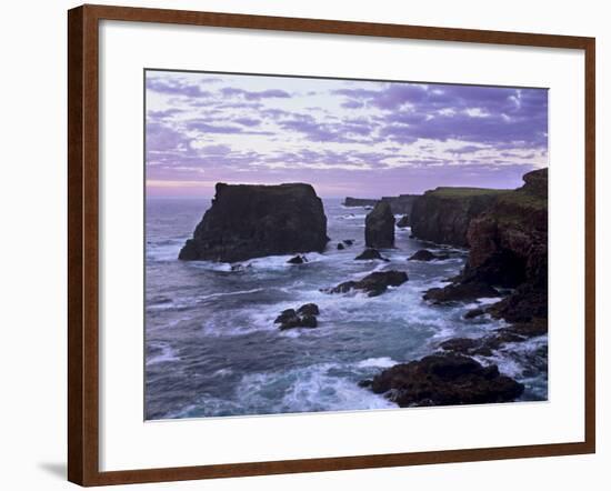 Sunset at Eshaness Basalt Cliffs, with Moo Stack on Left, Northmavine, Shetland Islands, Scotland-Patrick Dieudonne-Framed Photographic Print