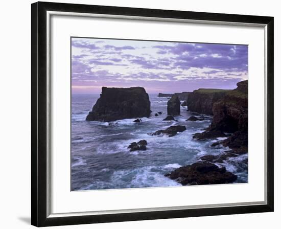 Sunset at Eshaness Basalt Cliffs, with Moo Stack on Left, Northmavine, Shetland Islands, Scotland-Patrick Dieudonne-Framed Photographic Print