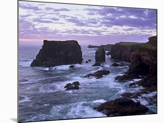 Sunset at Eshaness Basalt Cliffs, with Moo Stack on Left, Northmavine, Shetland Islands, Scotland-Patrick Dieudonne-Mounted Photographic Print