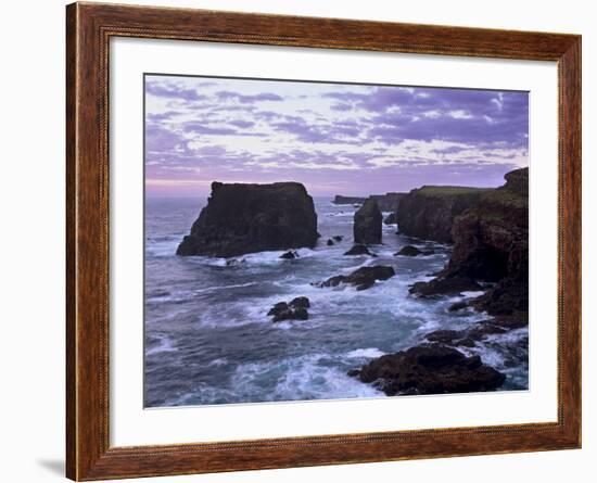 Sunset at Eshaness Basalt Cliffs, with Moo Stack on Left, Northmavine, Shetland Islands, Scotland-Patrick Dieudonne-Framed Photographic Print