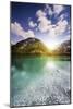 Sunset at Lake Braies and Dolomite Alps, Northern Italy-null-Mounted Photographic Print