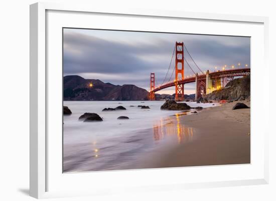 Sunset at Marshall Beach, Golden Gate Bridge, San Francisco California-Vincent James-Framed Premium Photographic Print