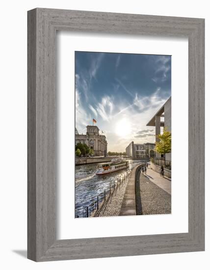 Sunset at Reichstag and River Spree, Berlin, Germany-Sabine Lubenow-Framed Photographic Print