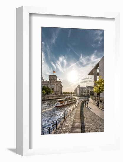 Sunset at Reichstag and River Spree, Berlin, Germany-Sabine Lubenow-Framed Photographic Print