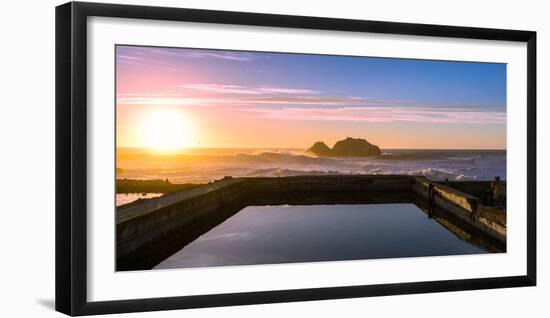 Sunset at Sutro Baths with water reflection in San Francisco with Pacific Ocean waves breaking-David Chang-Framed Photographic Print