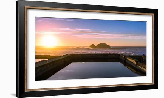 Sunset at Sutro Baths with water reflection in San Francisco with Pacific Ocean waves breaking-David Chang-Framed Photographic Print