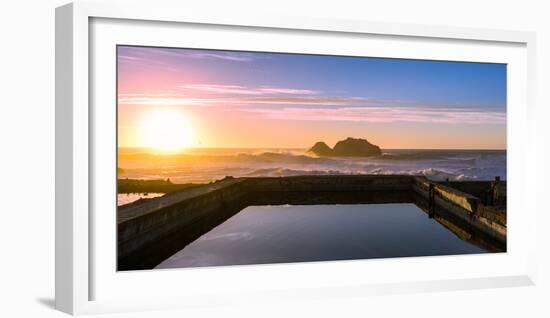 Sunset at Sutro Baths with water reflection in San Francisco with Pacific Ocean waves breaking-David Chang-Framed Photographic Print