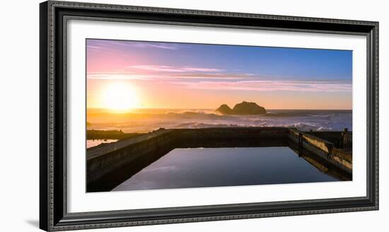 Sunset at Sutro Baths with water reflection in San Francisco with Pacific Ocean waves breaking-David Chang-Framed Photographic Print