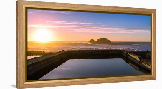 Sunset at Sutro Baths with water reflection in San Francisco with Pacific Ocean waves breaking-David Chang-Framed Premier Image Canvas