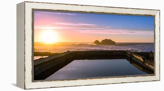 Sunset at Sutro Baths with water reflection in San Francisco with Pacific Ocean waves breaking-David Chang-Framed Premier Image Canvas