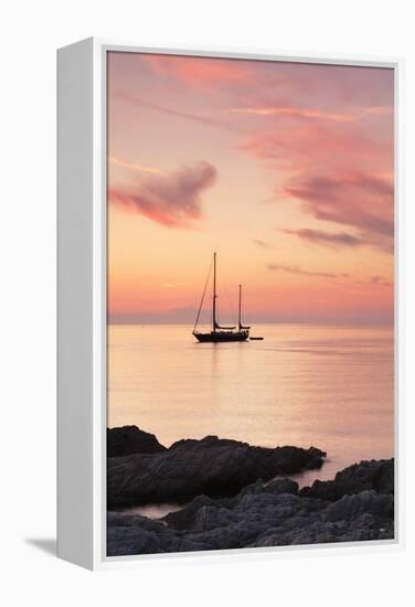 Sunset at the Coast Near Centuri Port, Corsica, France, Mediterranean, Europe-Markus Lange-Framed Premier Image Canvas